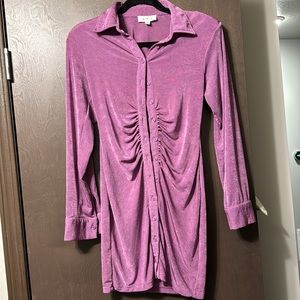 Mable Mina Slinky Shimmering Stretch Ruched Button Front Dress Women’s M Purple